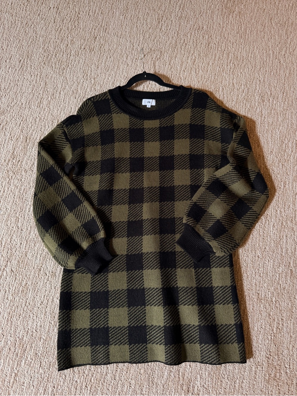 LPA Olive Green and Black Buffalo Check Mini Dress